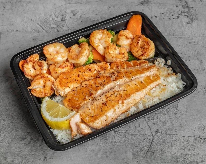 Salmon & Shrimp Combination Plate.