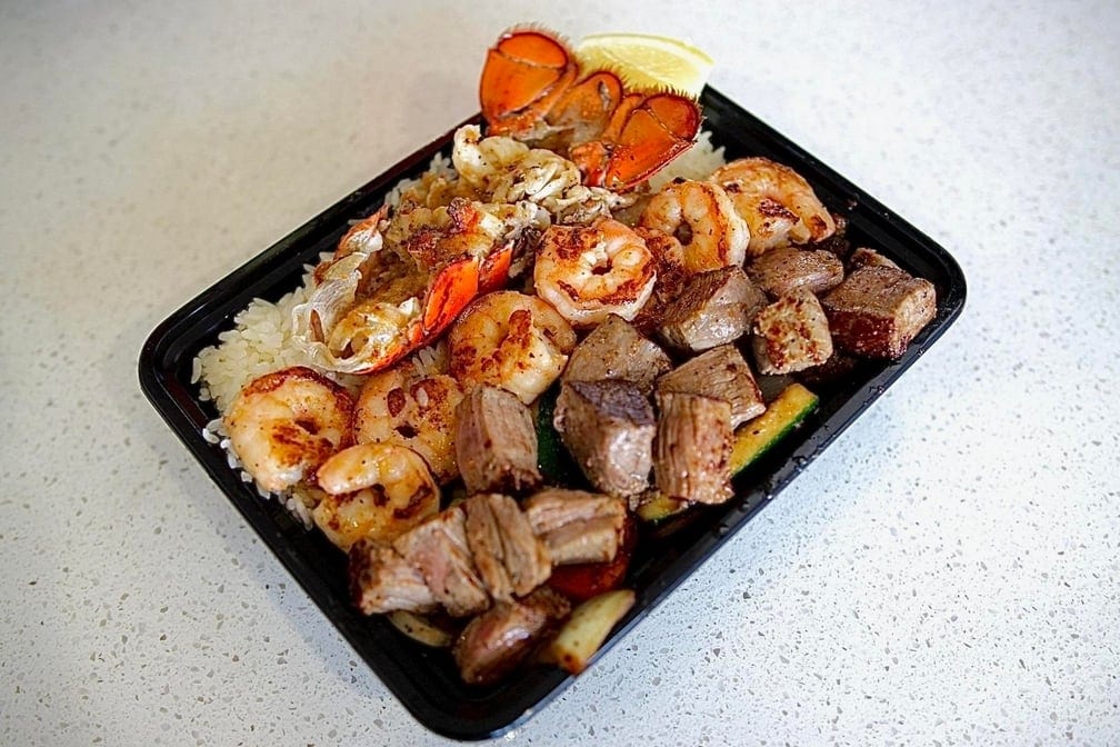 Lobster, Filet Mignon & Shrimp Combination Plate.