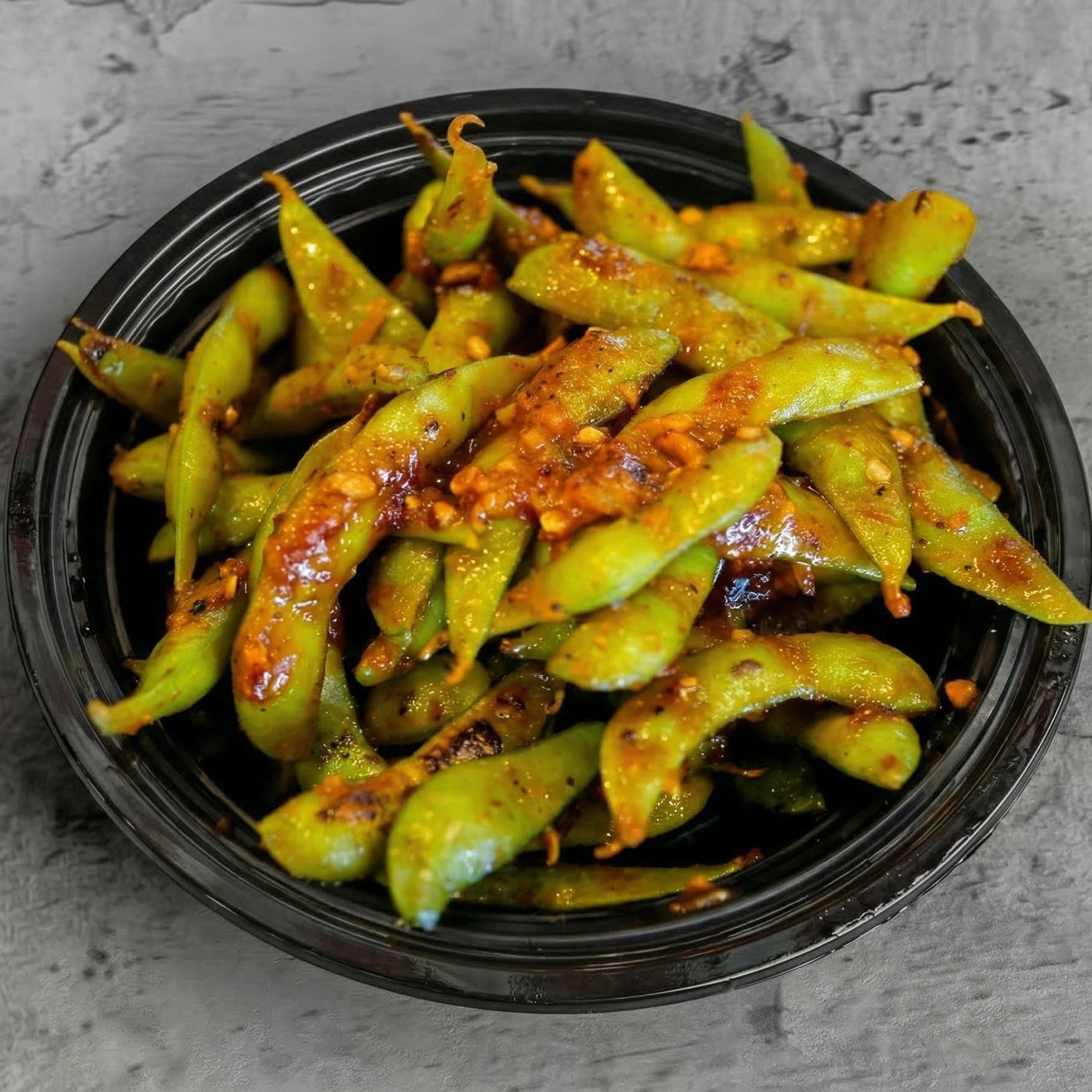 Spicy Garlic Edamame.